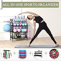 Vista 5 de Hadulcet Estante para mancuernas todo en uno, soporte de peso ajustable de 4 niveles para mancuernas, almacenamiento de gimnasio en casa