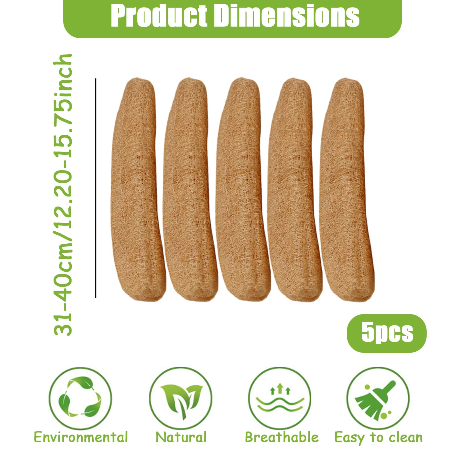 5 esponjas de ducha de 12 a 16 pulgadas naturales para hombres y mujeres, exfoliantes corporales suaves y fáciles de hacer espuma para baño