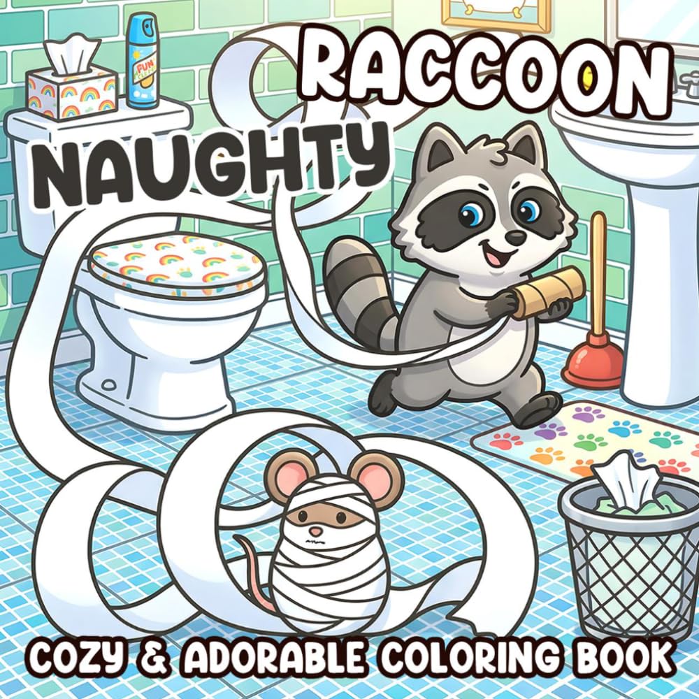 Naughty Raccoon Coloring Book: Hygge Trash Panda Mischievous Adventure Coloring Pages Featuring a Silly Mouse and Funny Daily Crimes For Adults, Teens To Relax & Have Fun