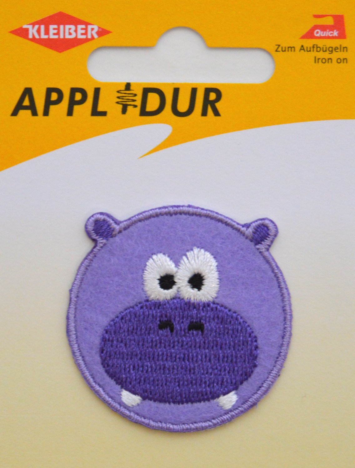 Kleiber Small Iron On Patch-Purple Hippo-4.5cm Diameter
