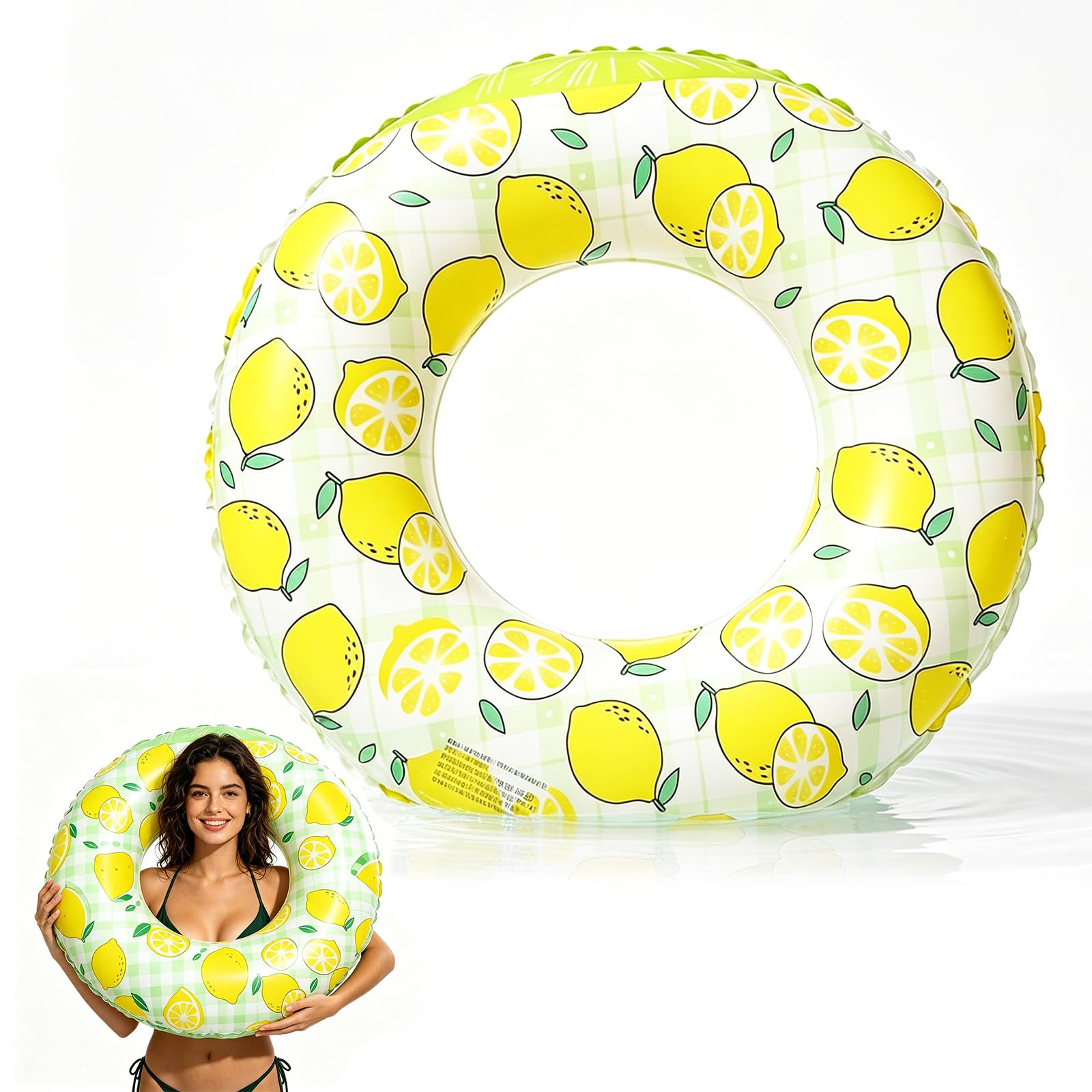 Swimming Ring Inflatable Rubber Rings for Kids Adults, 70/90cm Fruit Inflatable Pool Ring Floaties Swim Rings Water Float (Lemon, 90CM)