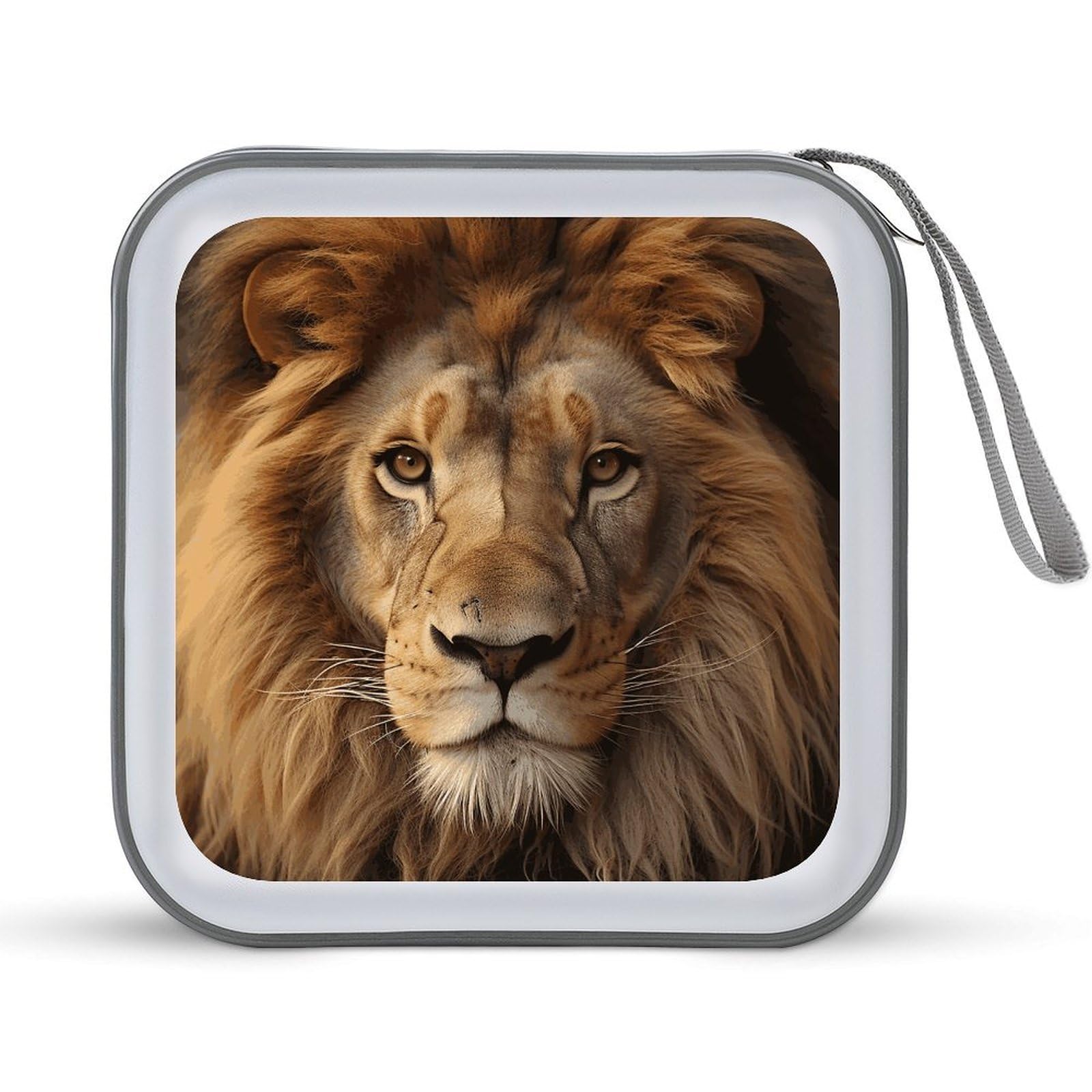 VstaDank African Lion Head CD Case with Hand Strap Lightweight DVD Wallet Holder 40 Capacity CD/DVD Case Wallet Protective CD Wallet CD/DVD Portable Storage Binder for Car Home Office