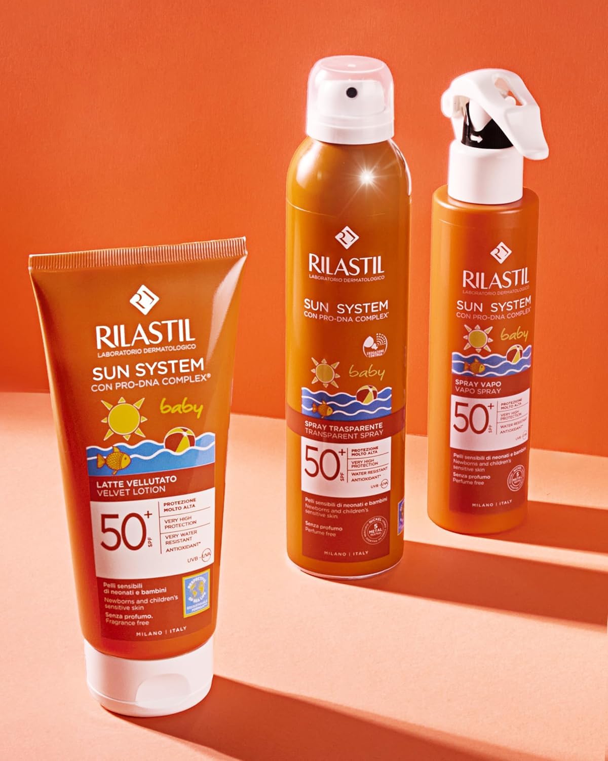Rilastil Sun System Baby Transparent Spray SPF50+, Spray Corpo Bambini Trasparente, Previene Scottature, Macchie ed Eritemi, Pelli Delicate, Resistente all' Acqua, Senza Profumo, 200ml