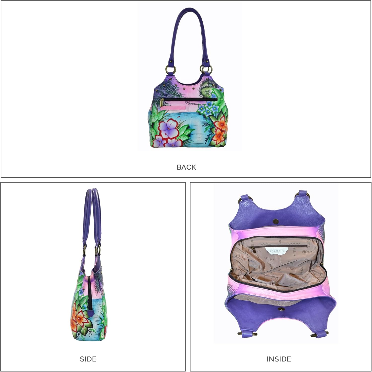 Anna by Anuschka Women's Hand Painted Genuine Leather Triple Compartment Medium Satchel