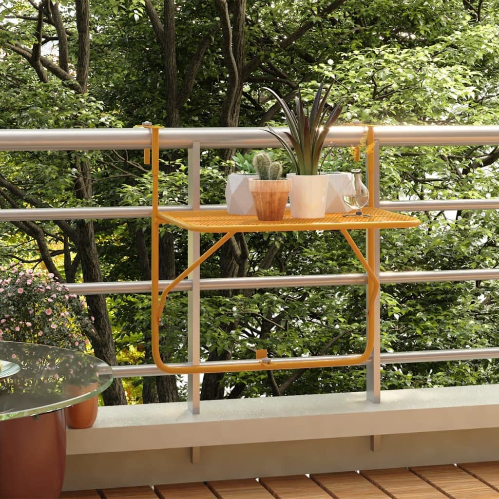 Mesa de exterior de acero amarilla de 60 x 40 cm para balcón y espacios al aire libre