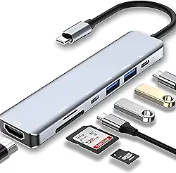 Adaptador Hub 7 em 1 USB-C Premium com Saída HDMI 4K a 60Hz, 7 Portas, USB 3.0, Leitor de Cartão SD, Fonte de Alimentação Tipo C, Carregamento Rápido Multiportas