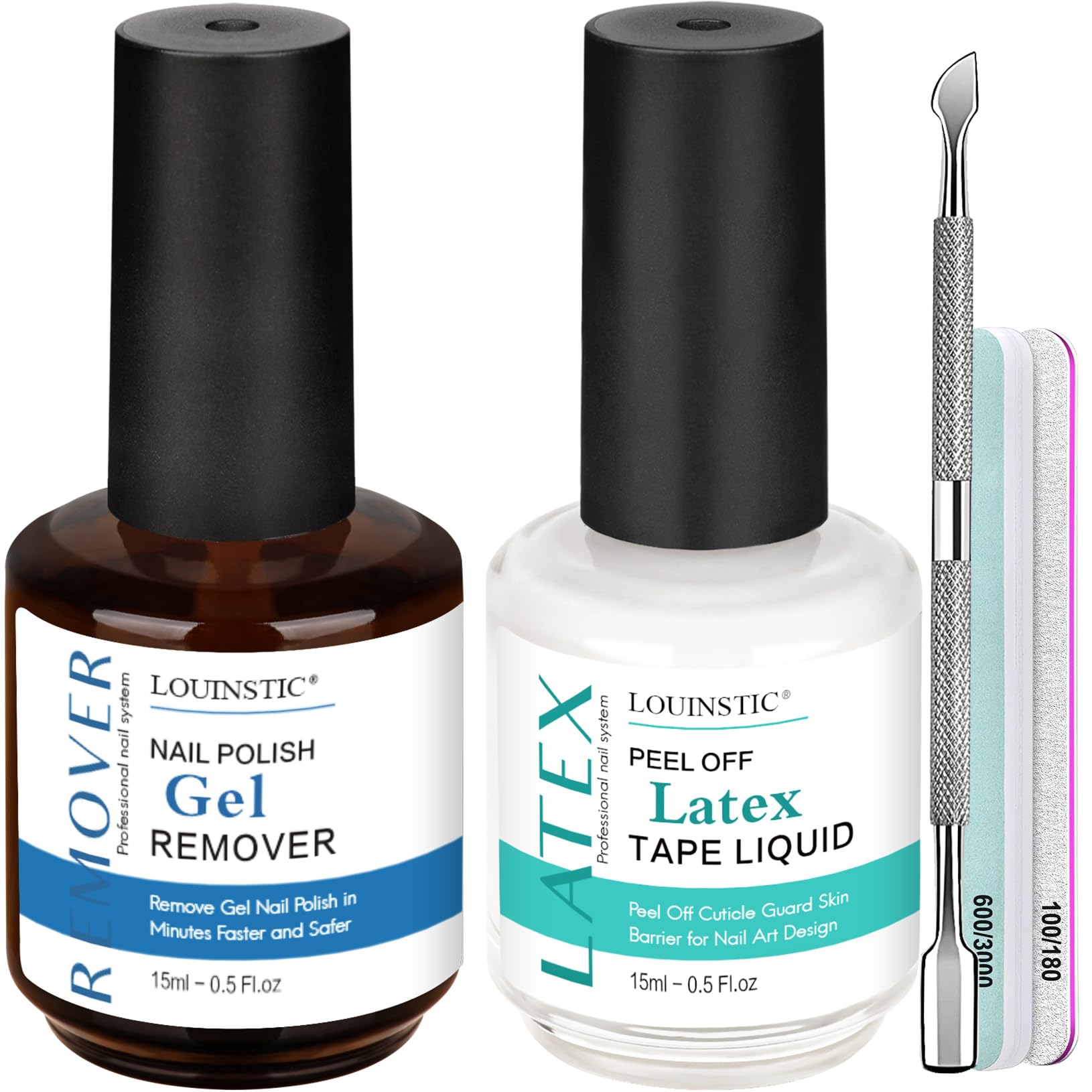 LOUINSTIC Gel Nail Polish Remover & Liquid Latex for Nails Kit, 2 x 15ml