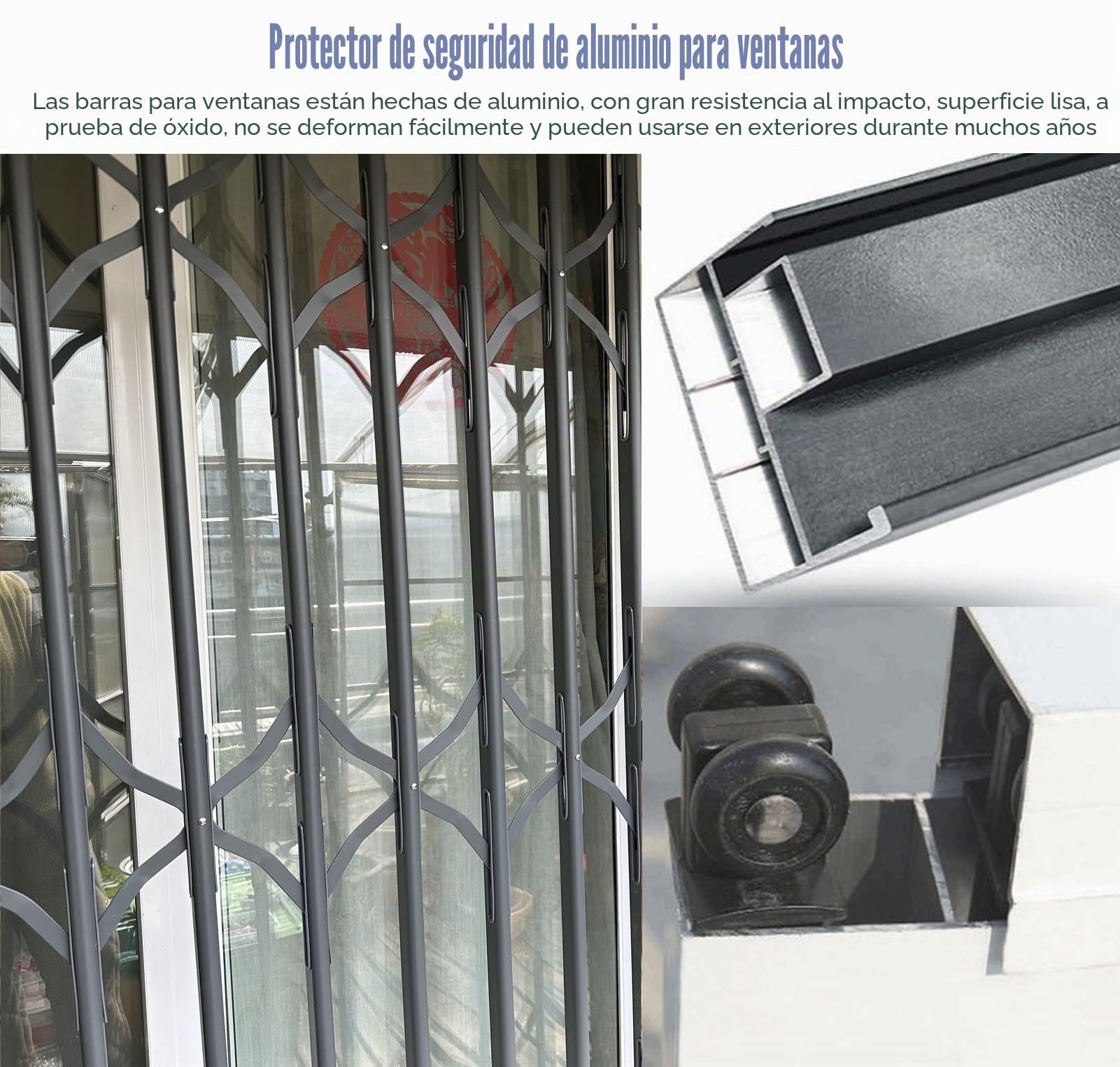 Rejas para Ventanas Exteriores Rejilla de Seguridad Metálica Plegable para Ventanas, Barras de Seguridad para Ventanas Correderas con Cerradura y Llave, Barandilla Antirrobo para Ventanas Interiores,