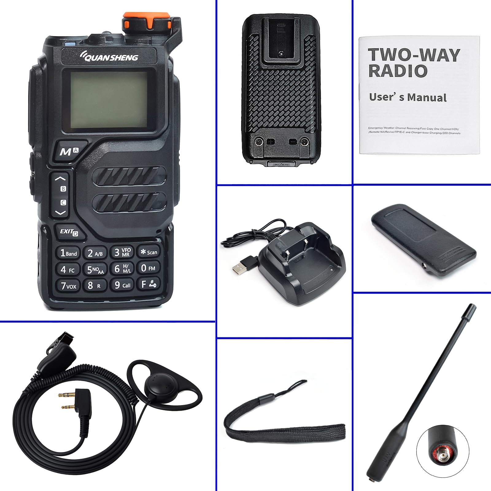 HYS Quansheng UV-K5(8) VHF UHF 5W Walkie Talkie | Long Range Wiederaufladbares Zwei-Wege-Funkgerät (mit Schraubhalterung), 200 Kanal VOX-Funktion, LED-Licht eingebaut