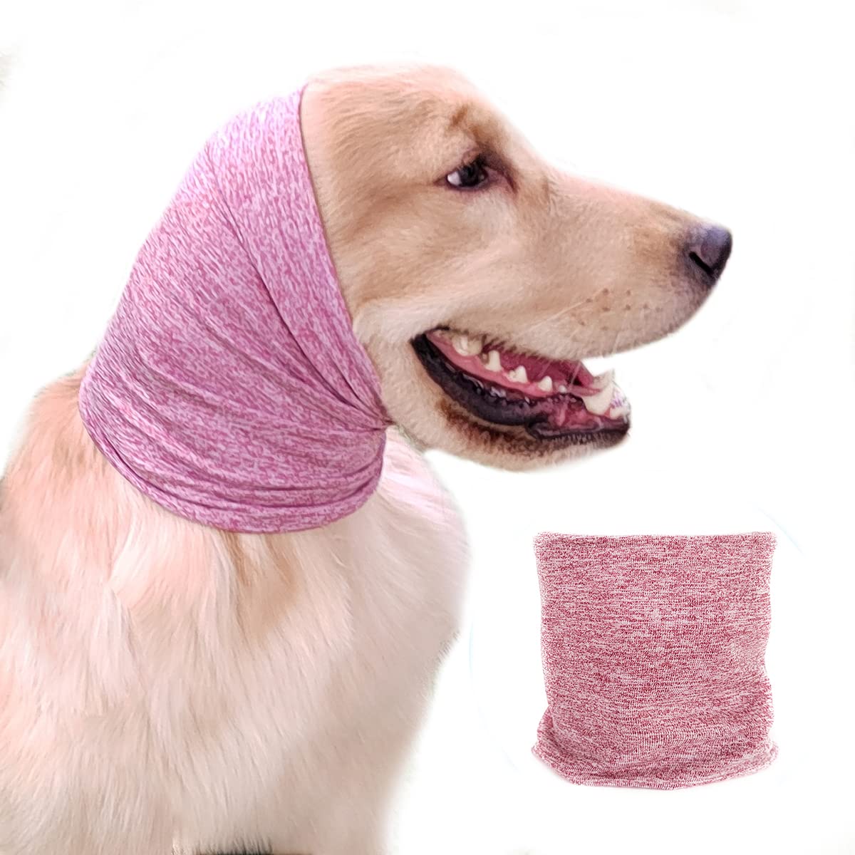 Quiet Ears for Dogs, Ear Wraps for Anxiety Relief&amp; Calming Dogs, Dog Snood for Noise Protection Grooming, Neck and Ear Warm Ear Muffs for Cats&amp;Dogs,Pink L
