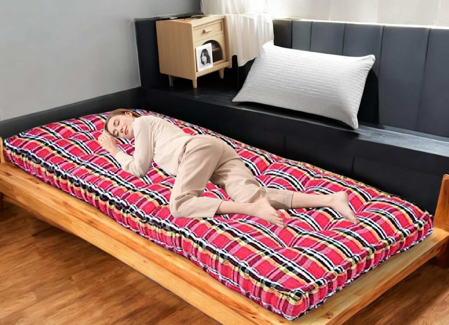 ATOOTFUSION Soft Cotton Multicolored Mattress | Cotton Gadda (Box Rectangle Type 3 x 6 ft OR 72 x 36 inch) with Cotton Pillow-image-12
