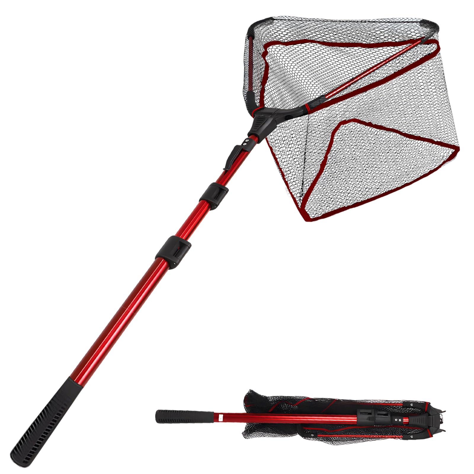Retino da pesca telescopico, 73-203 cm, guadino pieghevole per pesca in kayak in barca, manico in alluminio leggero, rete rivestita in gomma per spigola, cattura e rilascio portatile