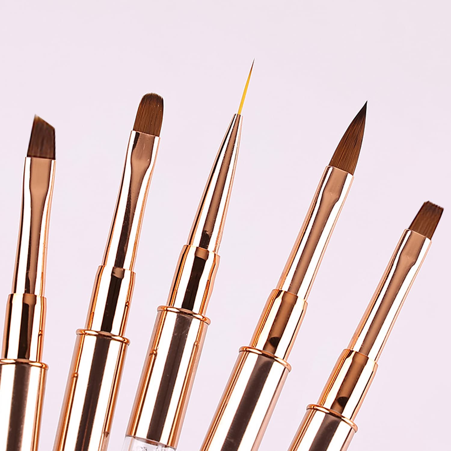 NINVVS 5pc Rose Gold Nylon Nail Art Brush Set including Storage Bag - Image 4