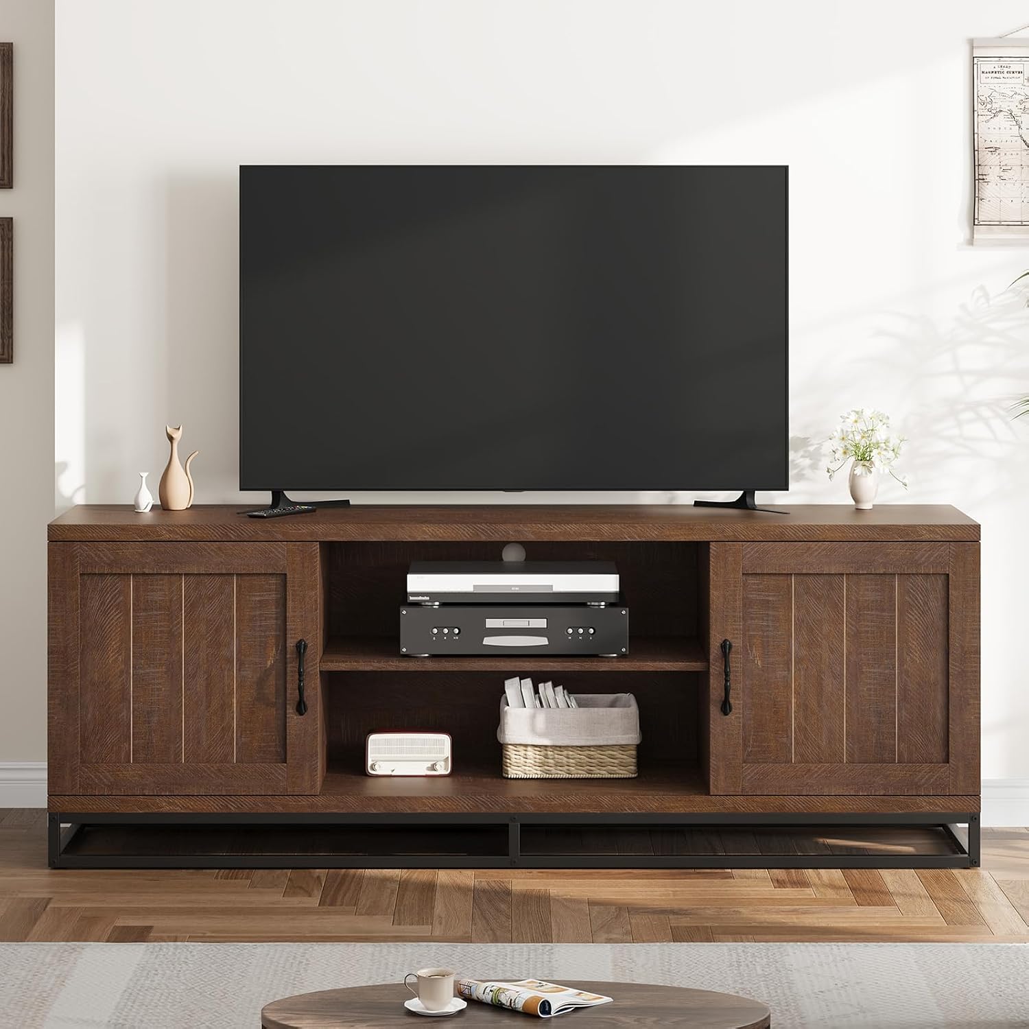 GarveeHome Farmhouse TV Stand for 75 in, Walnut — free download