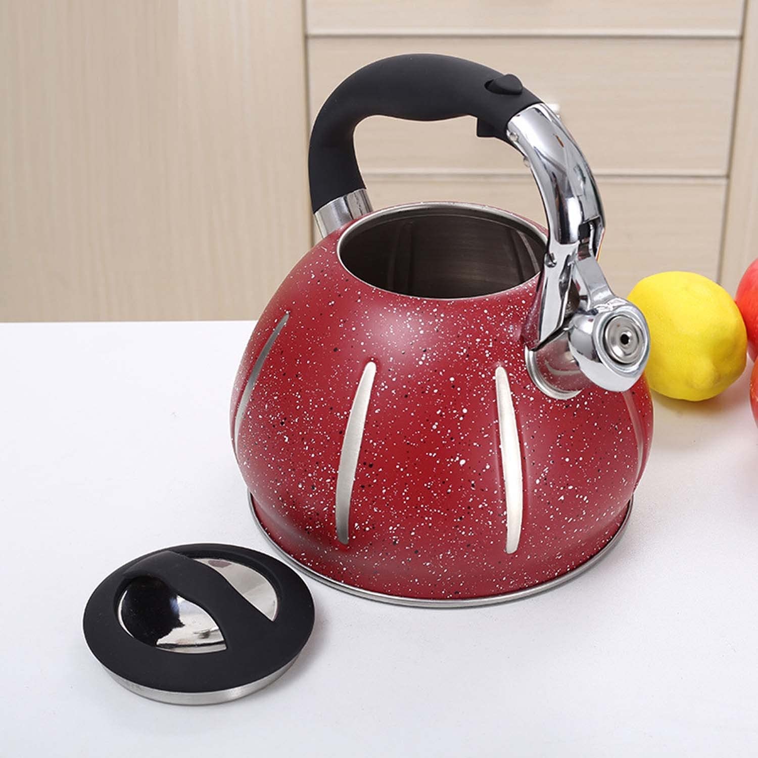 Tetera Tipo Cocinas Hervidor De Agua Con Silbato 3L, Tetera Mango Aleación Zinc, Tapa Extraíble Y Pico Vertido Antigoteo Calentar Agua Té