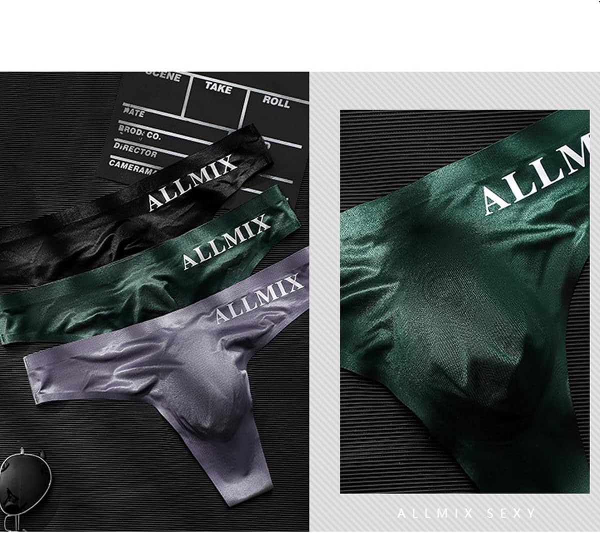 3Pcs Sexy Seamless Underwear Set For Men Low Rise Triangle Ice Silk Thong Briefs for Sports, Gym, and Lounge Sexy Wear