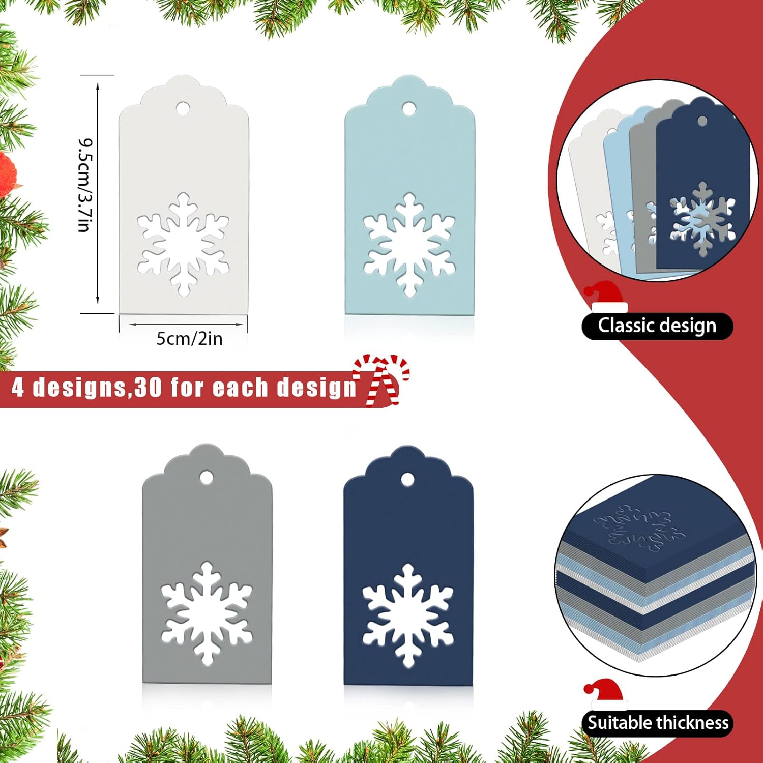 Whaline 120Pcs Winter Paper Gift Tags Blue Snowflake Present Tags with 98Ft Twine Rope Xmas Kraft Paper Hanging Label Name Tags for Gift Party Favor Wrapping Decoration - Image 2