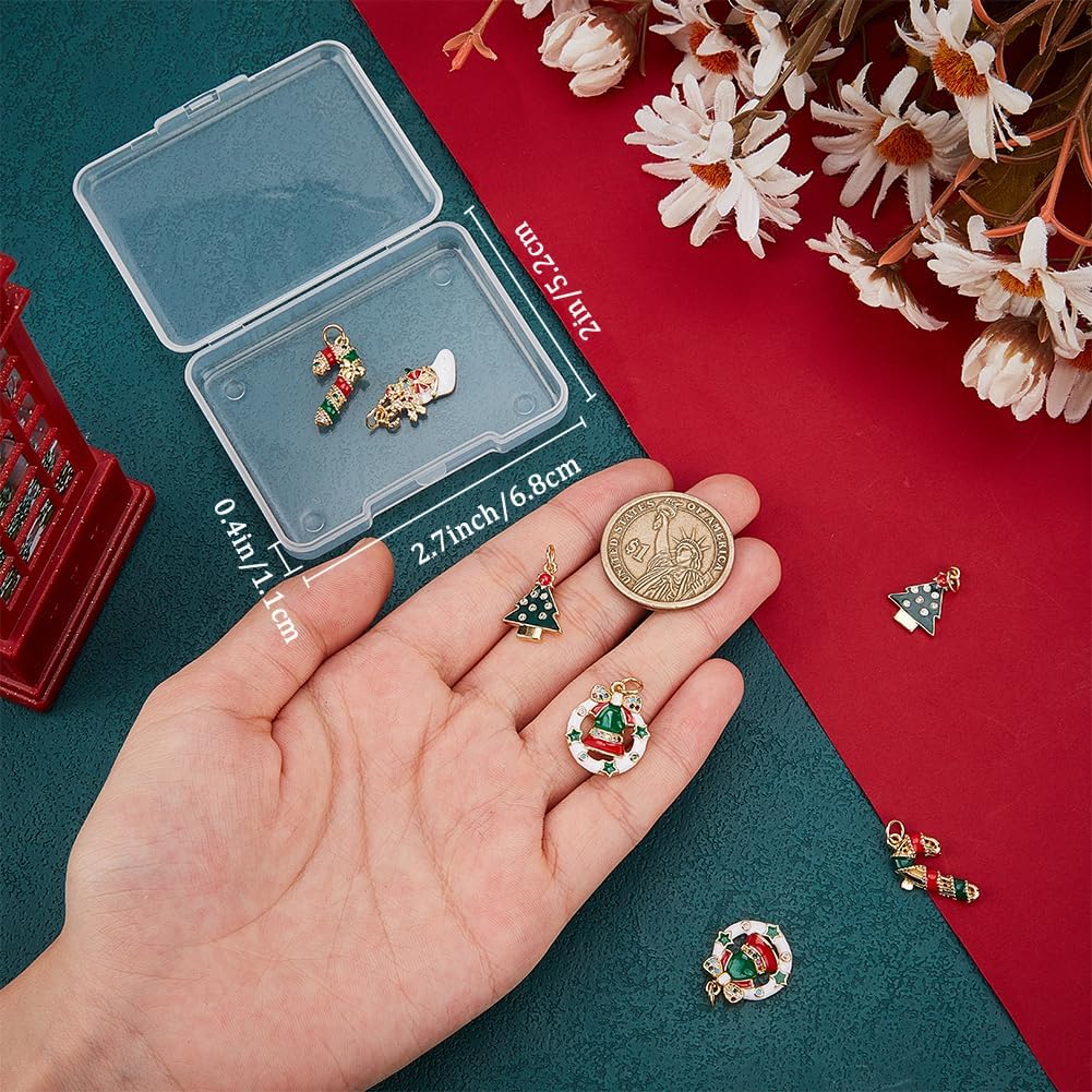Beebeecraft 1 Box 8Pcs Christmas Ornament Charms Real 18K Gold Plated with Enamel Cubic Zirconia Tree Sock Bell Candy Cane Pendant Charms for Jewelry Making