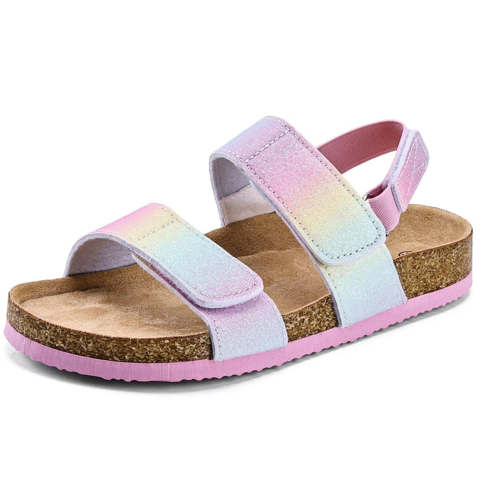 Torotto Girls Boys Sandals with Cork Footbed Adjustable Straps Summer Glitter Slides Sandals Open Toes Flat for Kids Toddler