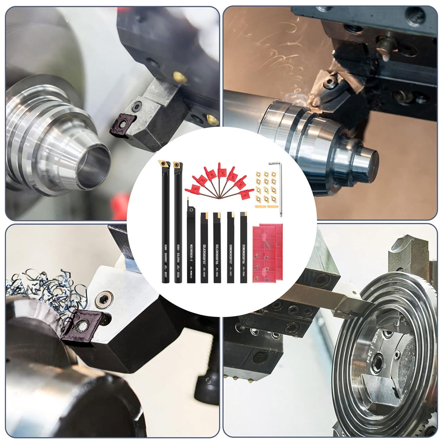 Indexable Lathe Turning Tools 21pcs Kit，5/16" 8mm Shank 7Pcs Metal Lathe Tool Holder Set & 14pcs Turning Inserts (7pcs 5/16" 8mm Shanks +14pcs Inserts)