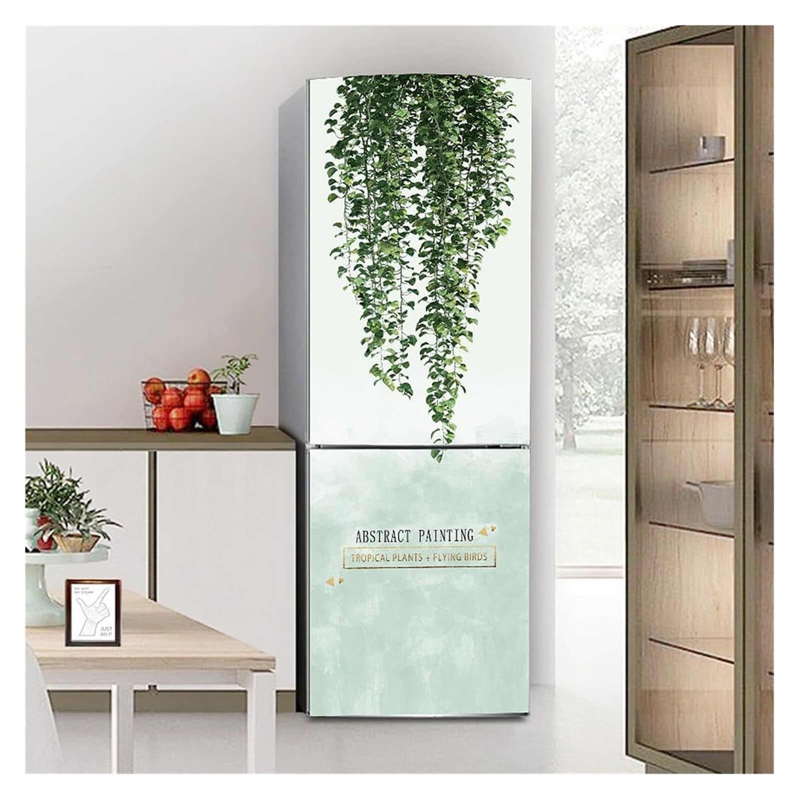 GDHKDDFL Minimalist, luxury-inspired fridge decals, Fridge Sticker Full Covering Door Covers Skins Wall Stickers for Kitchen Decal, Green Leaves Plant(S: 60x150 cm)
