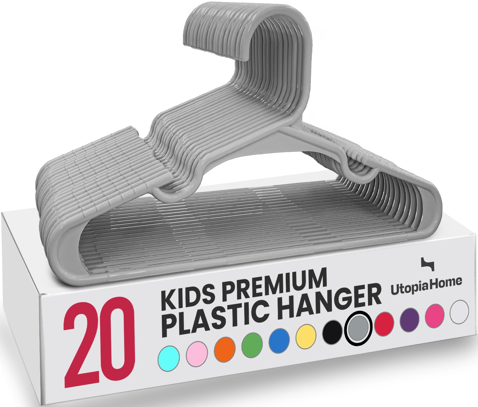 Utopia Home Grey 20Pcs Kids Hangers - 28Cm Plastic Baby Hangers For Closet - Kids Hanger For Clothes And Baby Hanger For Closet - For Daily Standard Use (Grey)