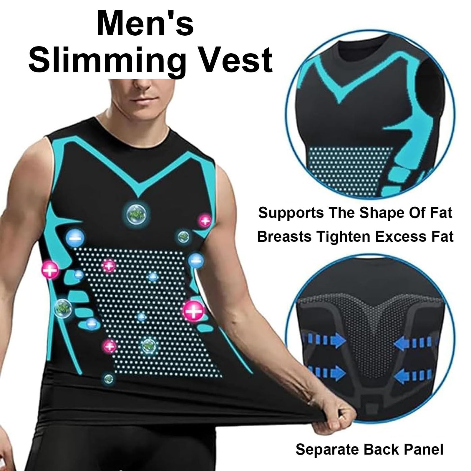 SIYAN Męska kamizelka wyszczuplająca, fitness, pocenie się, sport, odchudzanie, krótki rękaw, dres fitness, kamizelka wyszczuplająca, wersja jonowa kamizelka modelująca, S-5XL