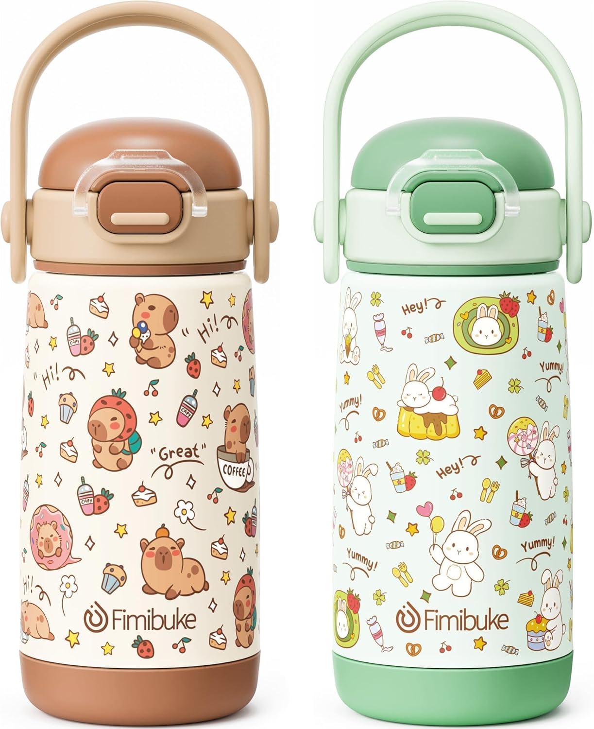 Fimibuke Kids Insulated Water Bottle with Straw Lid & Handle - 14oz BPA FREE 18/8 Stainless Steel Metal Tumbler Leak Proof Double Wall Vacuum Kids Cup Toddler Water Bottle for School Boys Girls