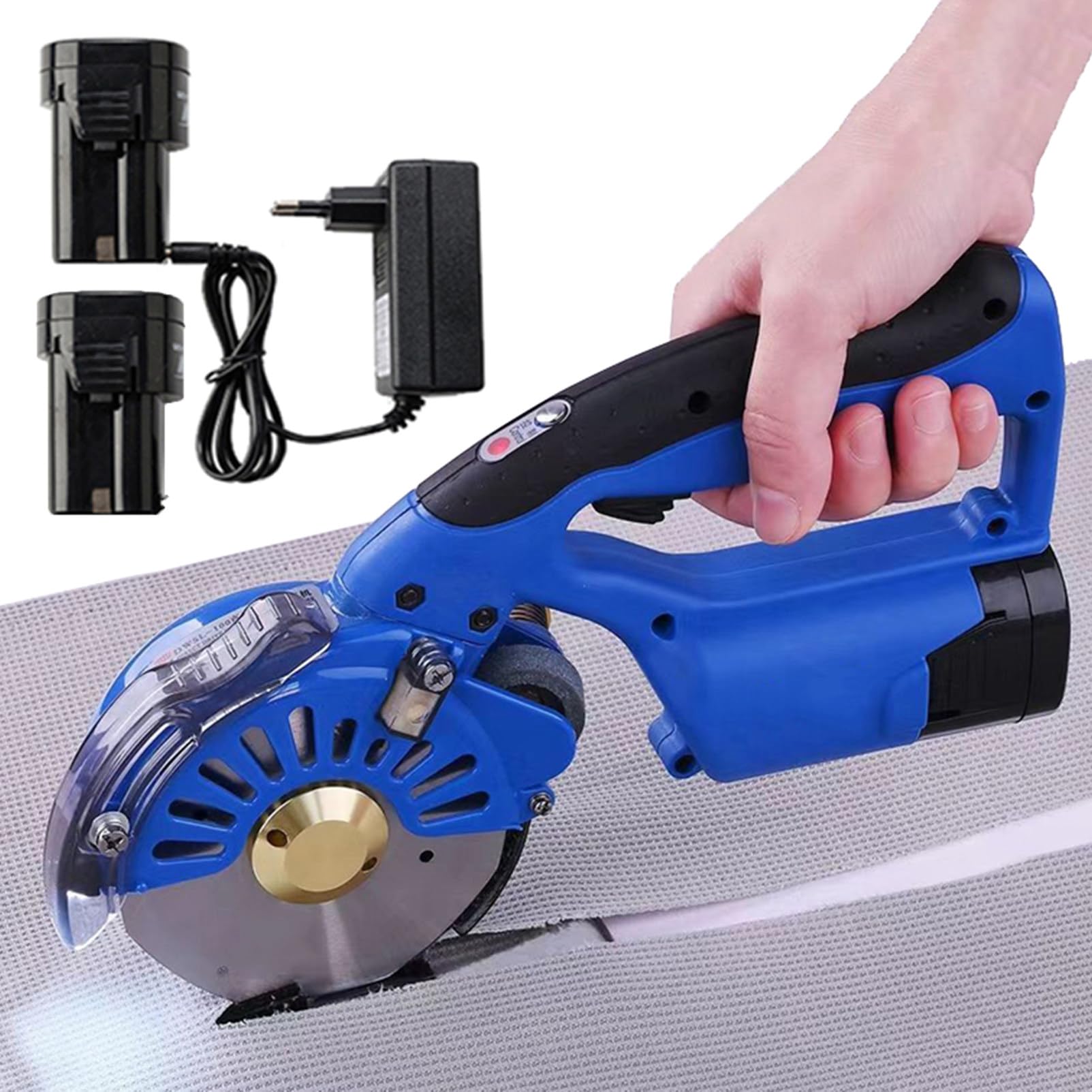 Taglierina rotativa per Tessuti elettrica – Taglierina Multistrato Ricaricabile per Tessuti Naturali e Sintetici di Peso da Leggero a Medio,125mm