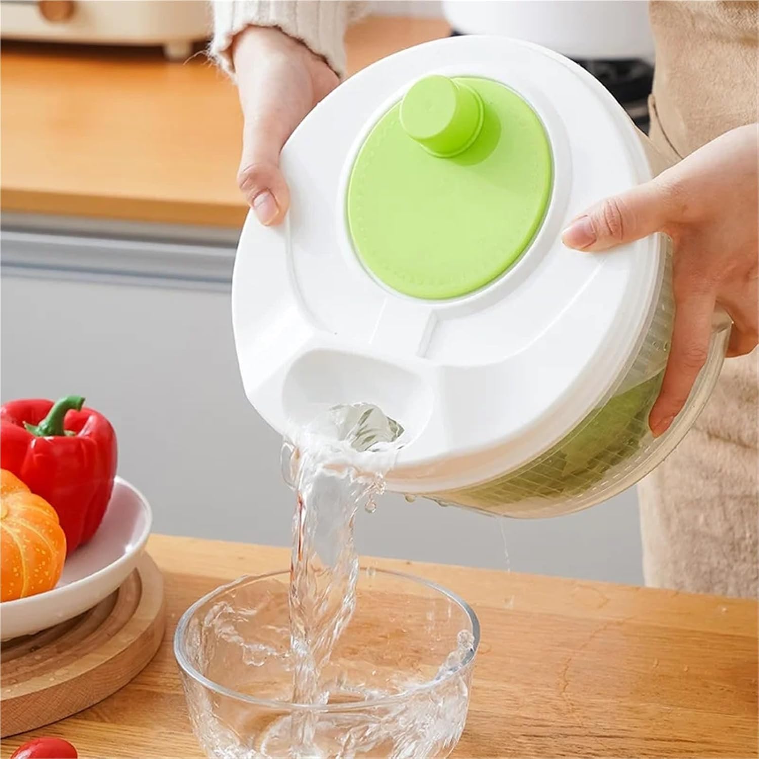 Manual Salad Spinner Vegetable Dryer Lettuce Drain Basket Kitchen Tool White(Green)