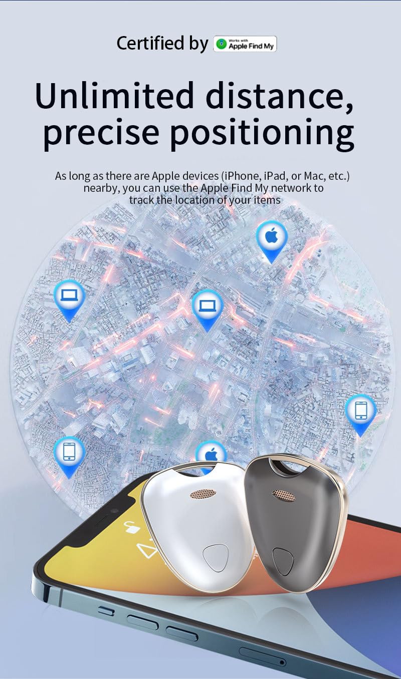 Traceur GPS Voiture Compatible avec Apple Find My (iOS Uniquement), Localisation Mondiale en Temps Réel, Localisateur Bluetooth pour Clés, Portefeuille, Bagages, Valises, Moto et Enfants, Étanche IP67