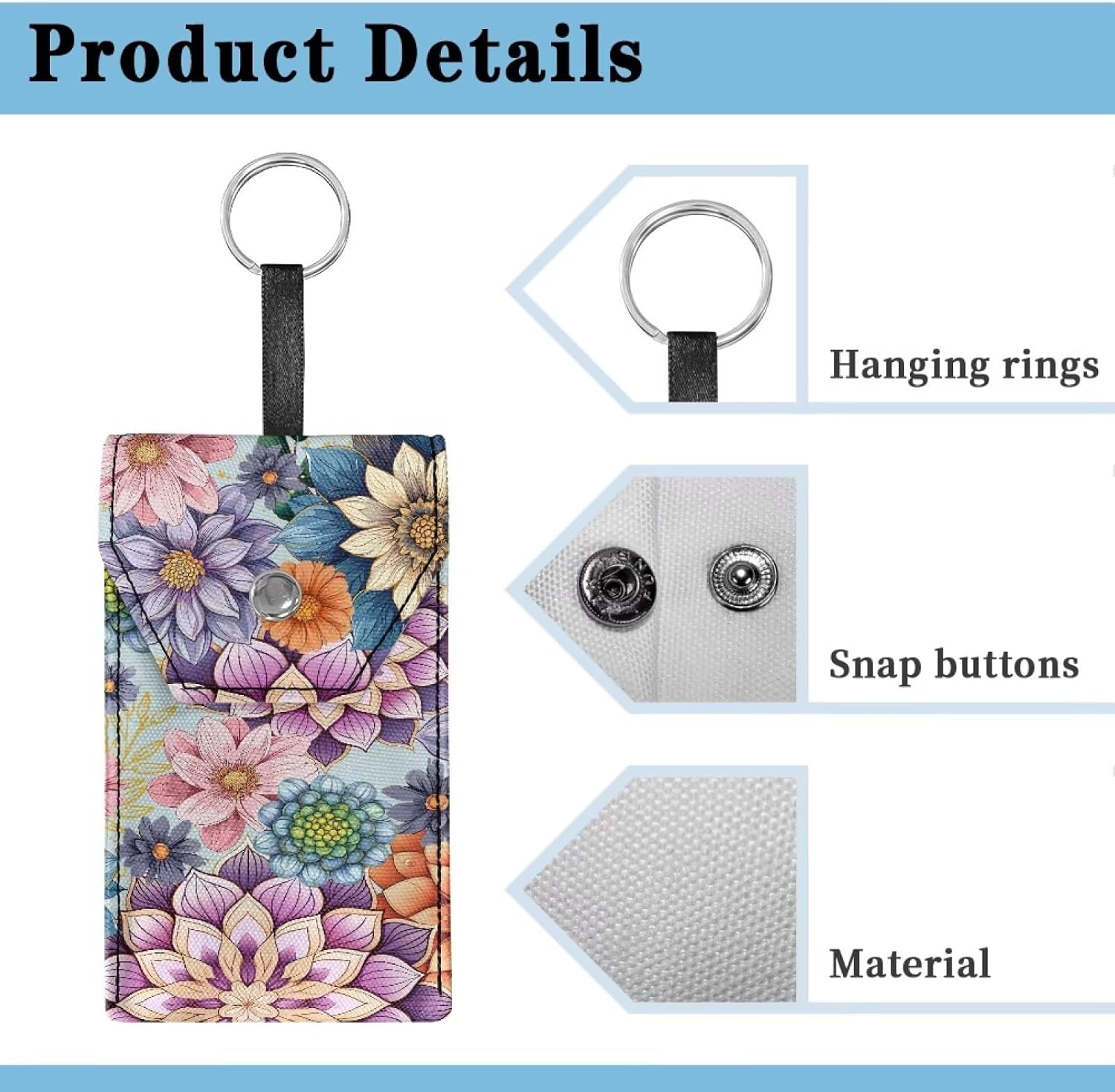 Tissues Purse Pocket Colorful Mandala Flower Purse Tissue Packs Snap Button Enclosed Canvas Portable Tissue Holder for Travel Daily Outgoing image 5
