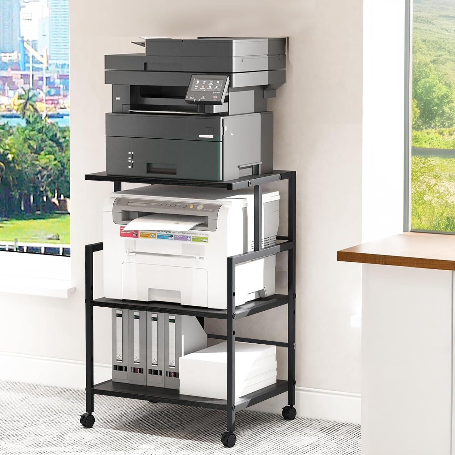 WINSTAR Printer Stand, Solid & Sturdy, Modern Contemporary Look, Space Saving, Made in India (Black, 3 Tier)