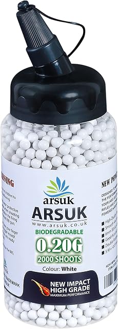 ARSUK Softair BB Pellets 6 mm BB's 0.20g Hoog Cijfer en Zacht Gepolijst Plastic Paintballen Inhoud 1000, 2000,5000,10000 Rondes