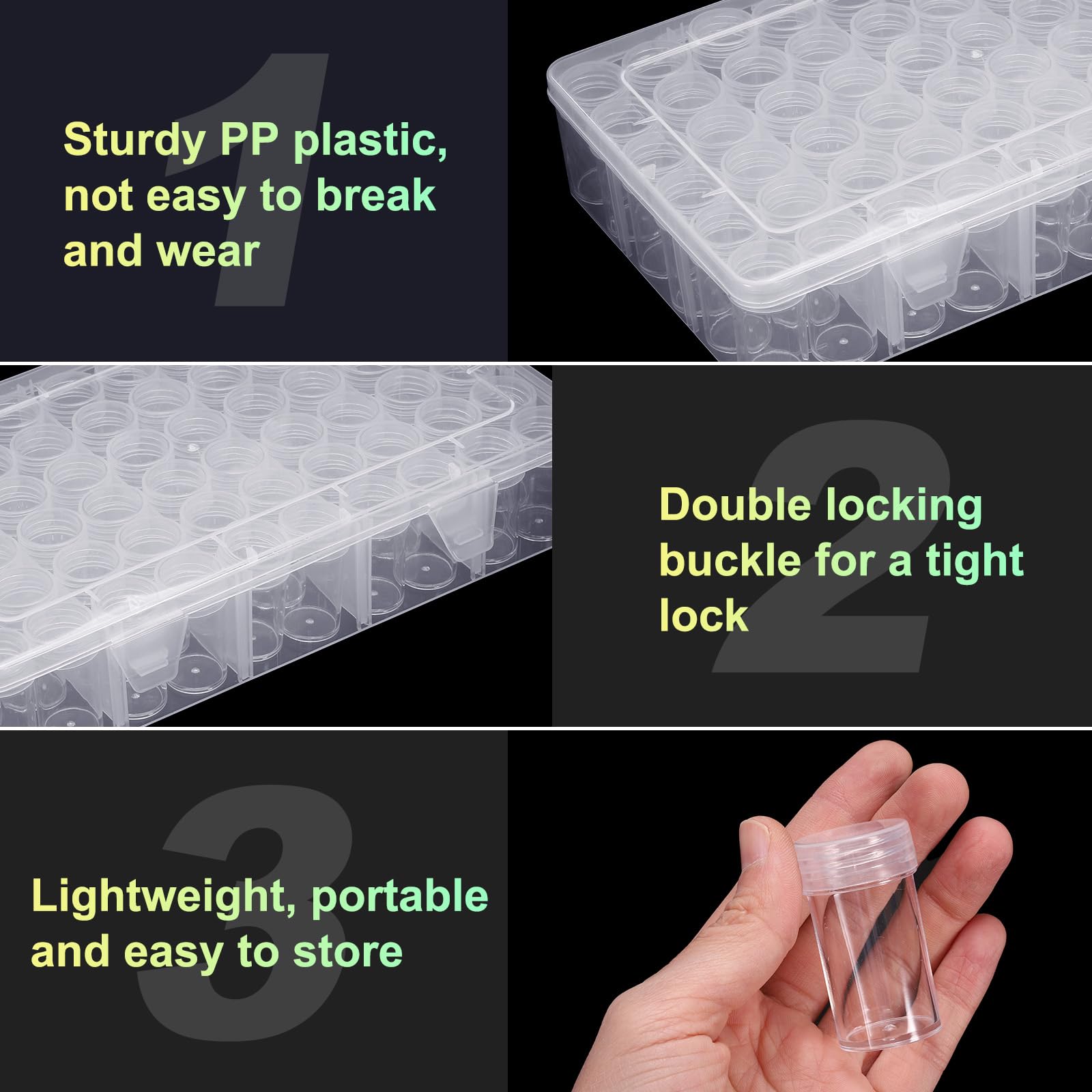 QUARKZMAN Perlen Sortierbox Diamant Kunst Behälter 2 Stück Rechteckige Plastik Aufbewahrungsbox 120 Stück Mini Klare Perlen Aufbewahrungsboxen Mit 132 Stück Aufklebern
