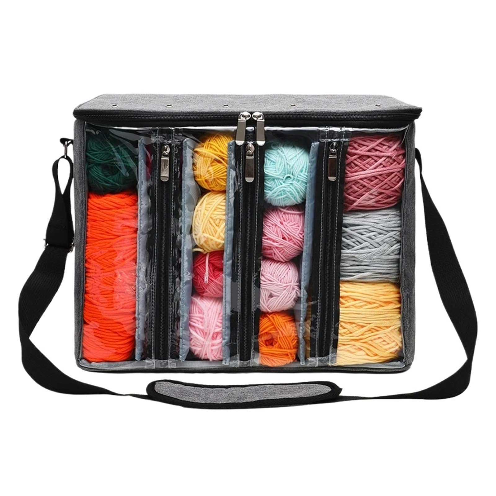 Bolsa de hilo for agujas de tejer, bolsa de hilo portátil transparente y Visible, correa telescópica for accesorios de costura(Gray)