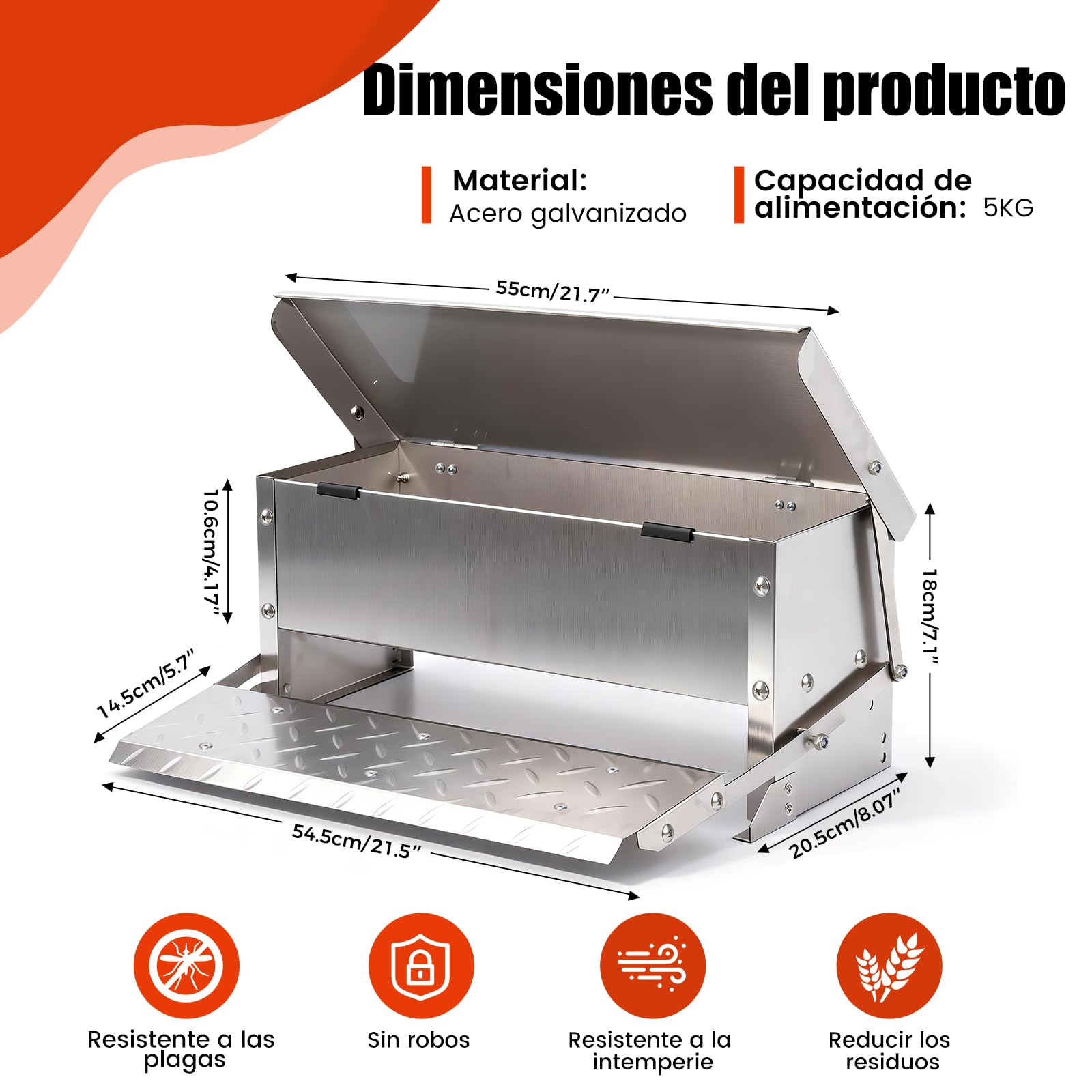 Comedero de Pedal para Pollos 5kg Metálico, Alimentador Anti Desperdicio A Prueba de Roedores con Tapa Resistente a la Intemperie para Gallinas Enanas y Faisanes