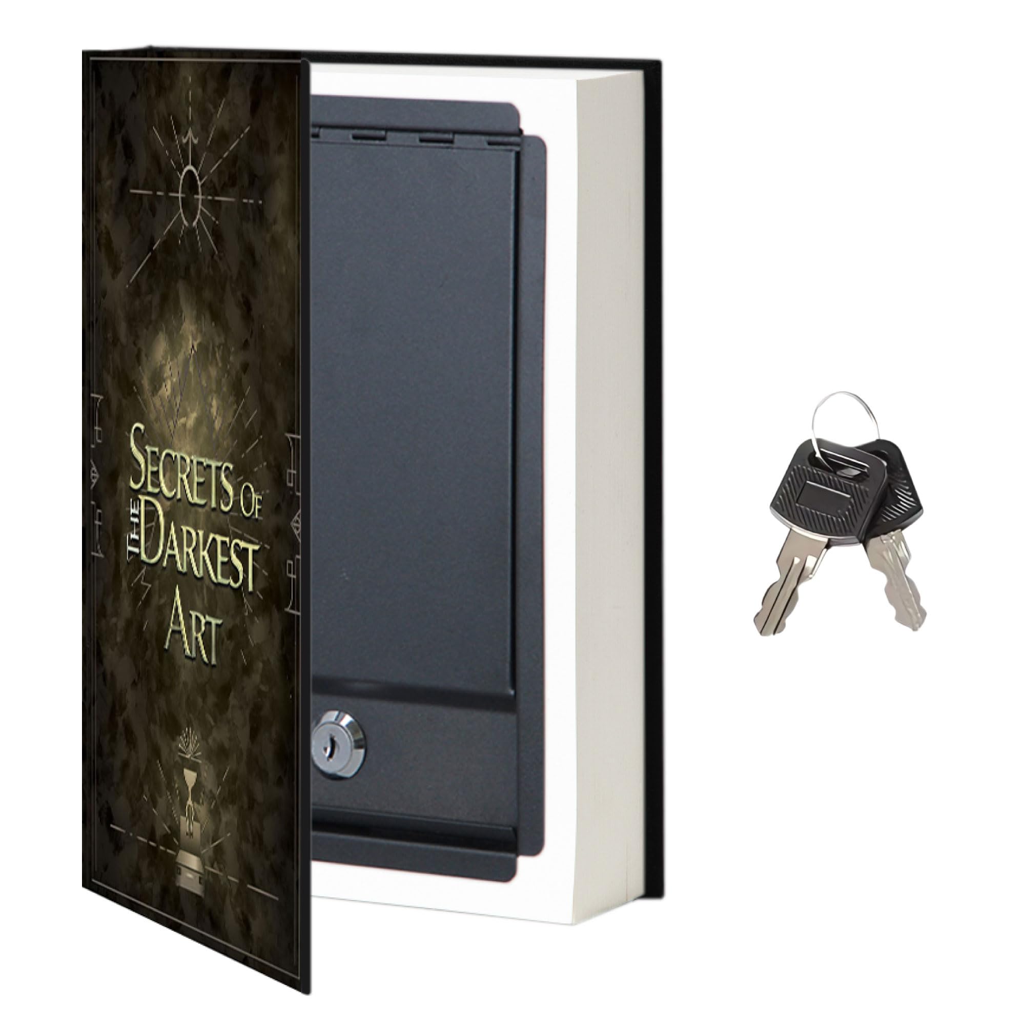 Scatola di sicurezza a forma di libro, piccola, con serratura a chiave, cassaforte nascosta in bella vista, cassaforte diversiva (arte più scura) (grande)