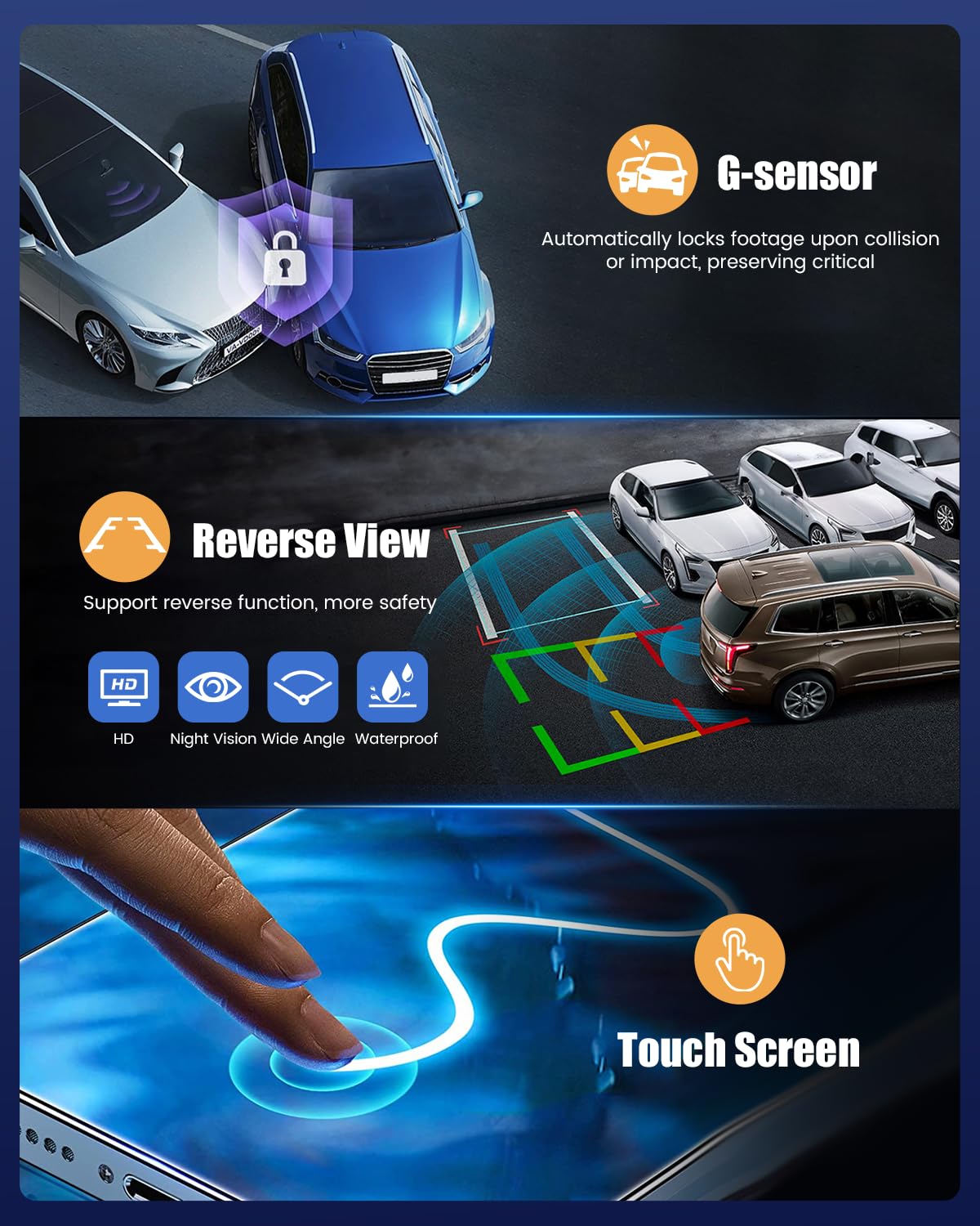 Dashcam Voiture Rétroviseur avec Caméra de Recul, Dashcam avec 9,7" écran Tactile IPS Double Caméra de Tableau de Bord Miroir, Enregistrement en Boucle, Rétroviseur avec Streaming et Carte de 64 Go