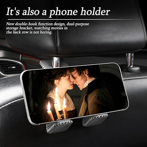 Miniatura 3 de AUCELI Gancho de cuero para reposacabezas de asiento de automóvil 2 en 1 2 soportes de almacenamiento de automóvil organizador de asiento trasero de