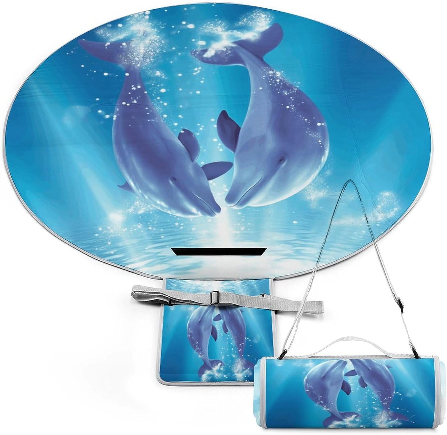 Extra Large Picnic Blanket Beach Blankets,Dolphins in Love Print Picnic Blanket,Foldable Beach Blanket for Camping Park Beach Grass