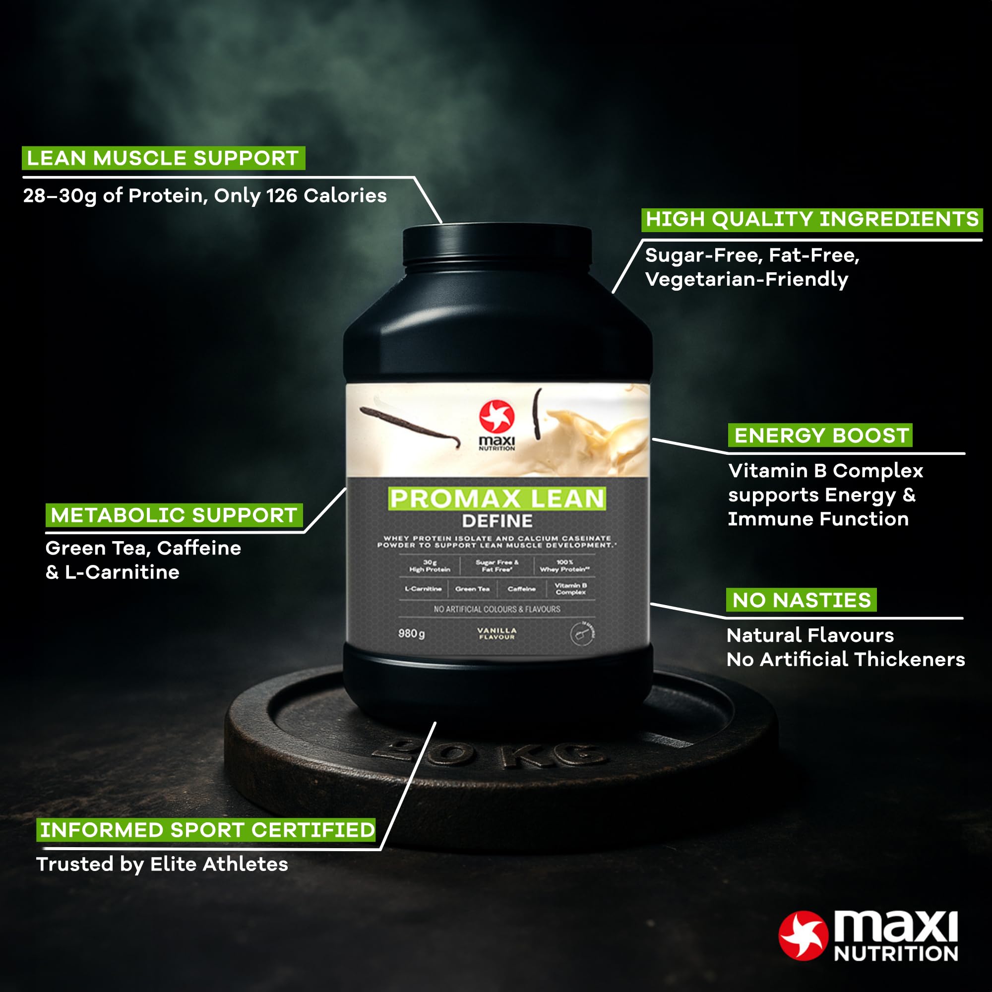 MaxiNutrition Promax Lean Vanilla Define, Whey Proteinpulver für Gewichstmanagement und effektiven Muskelaufbau, Zuckerfrei, Fettfrei