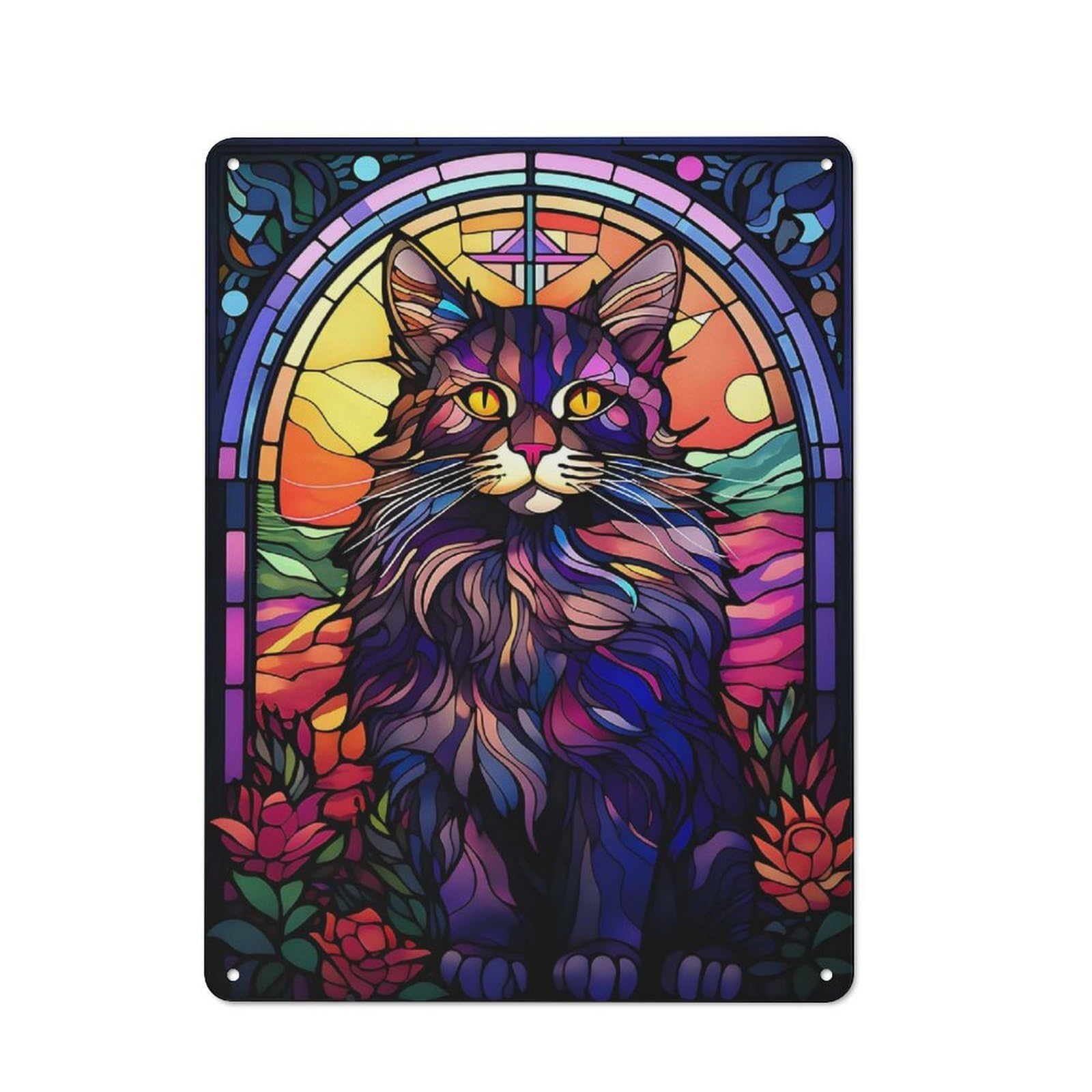 Junmoney Maine Coon Pop Art Stained 40X30cm Retro Printed Metal Sign With For Workshop Wall, For Vintage Wall Decor Fans, For Themed Room Decoration