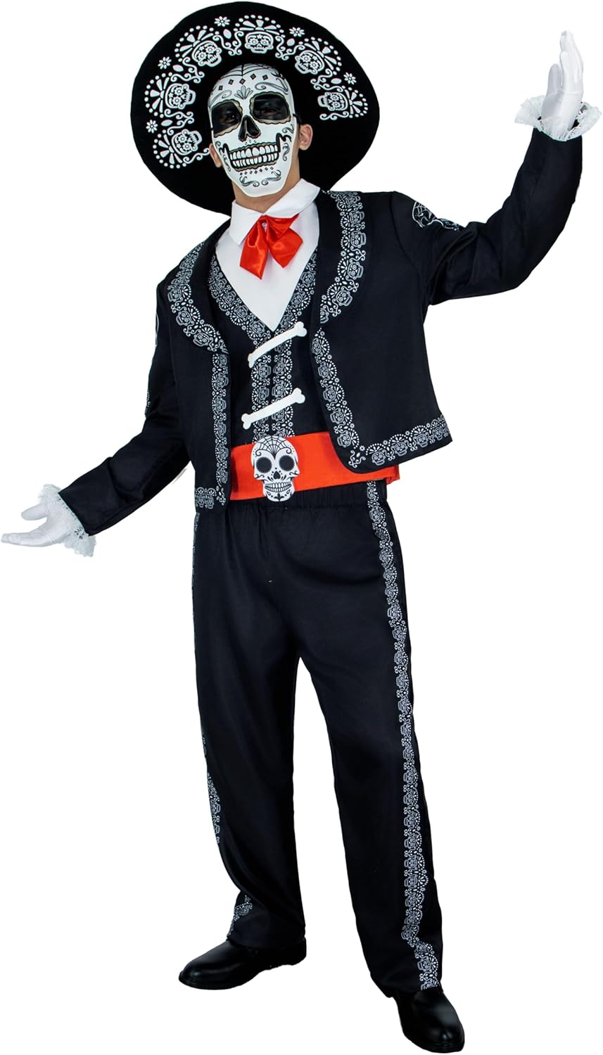 Day Of The Dead Costume for Men Mariachi Suit Adults Dia De Los Muertos Costumes Mask with Hat for Halloween Cosplay - Image 3