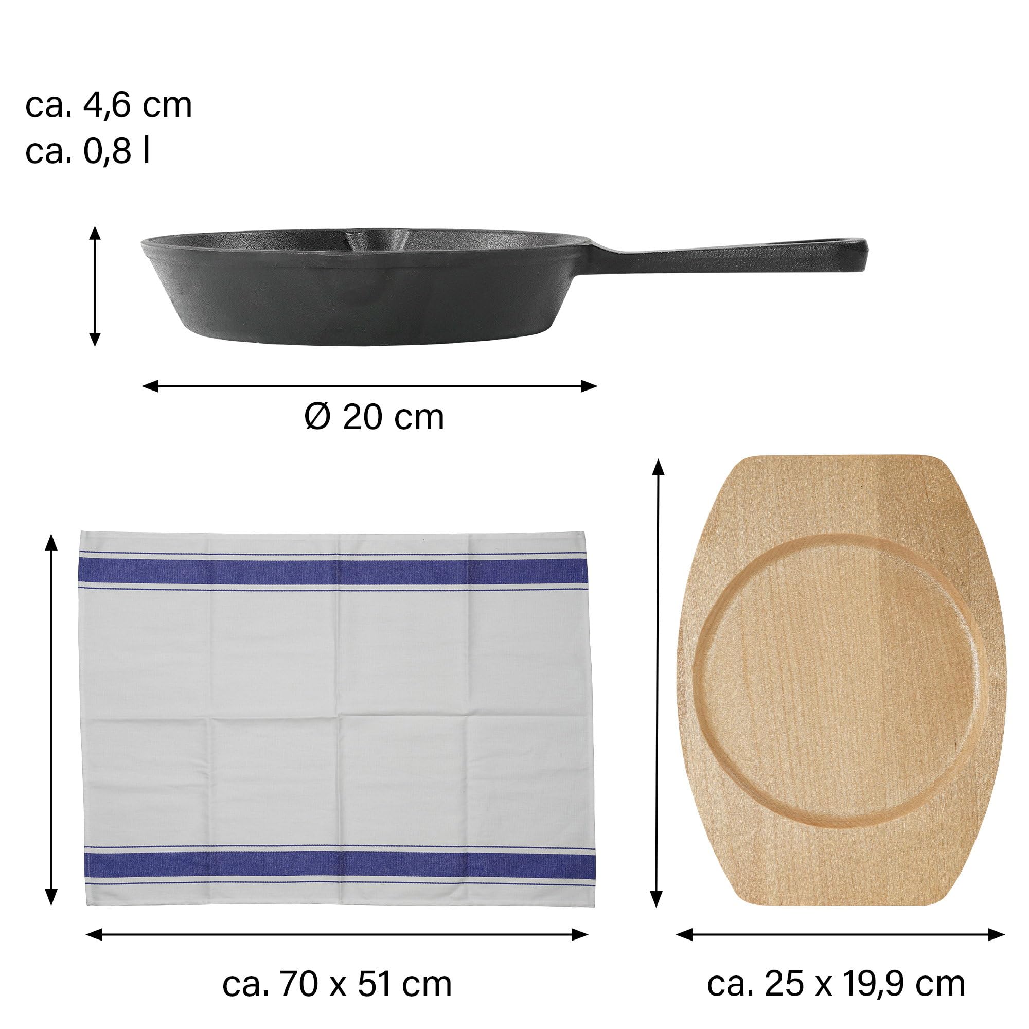 Emaillierte Gusseisenpfanne 20 cm, Handgeschmiedete Emaille Pfanne mit zwei Schüttkerben, Antihaft Pfanne geeignet für Backofen Induktion Holzbackofen Grill Feuerstelle, schwarz