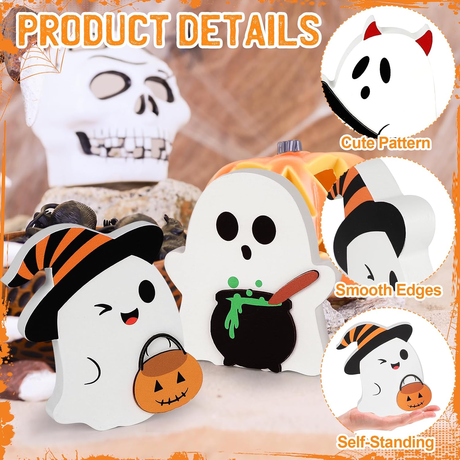 COCHIE 3 Cute Ghost Halloween Decorations Indoor Set Ghosts Table Sign