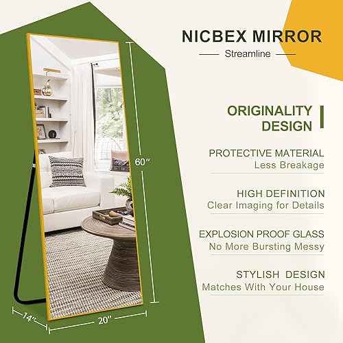 Miniatura 5 de NicBex Espejo de longitud completa, espejo de pared de 60 x 20 pulgadas, espejo de pared de longitud completa, marco de aleación de aluminio, espejo