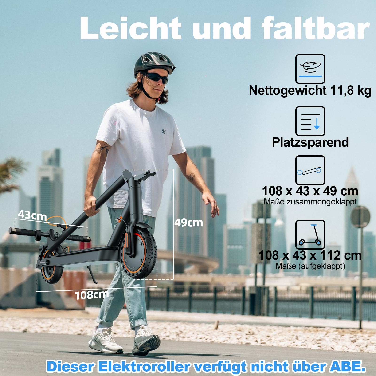 TODIMART E Roller mit Blinker und App T3S, Reichweite von 30–35 Km, einen 36V 7,8Ah Akku und ist EIN Faltbarer E Scooter Roller für Erwachsene mit Pannensicheren Wabenreifen