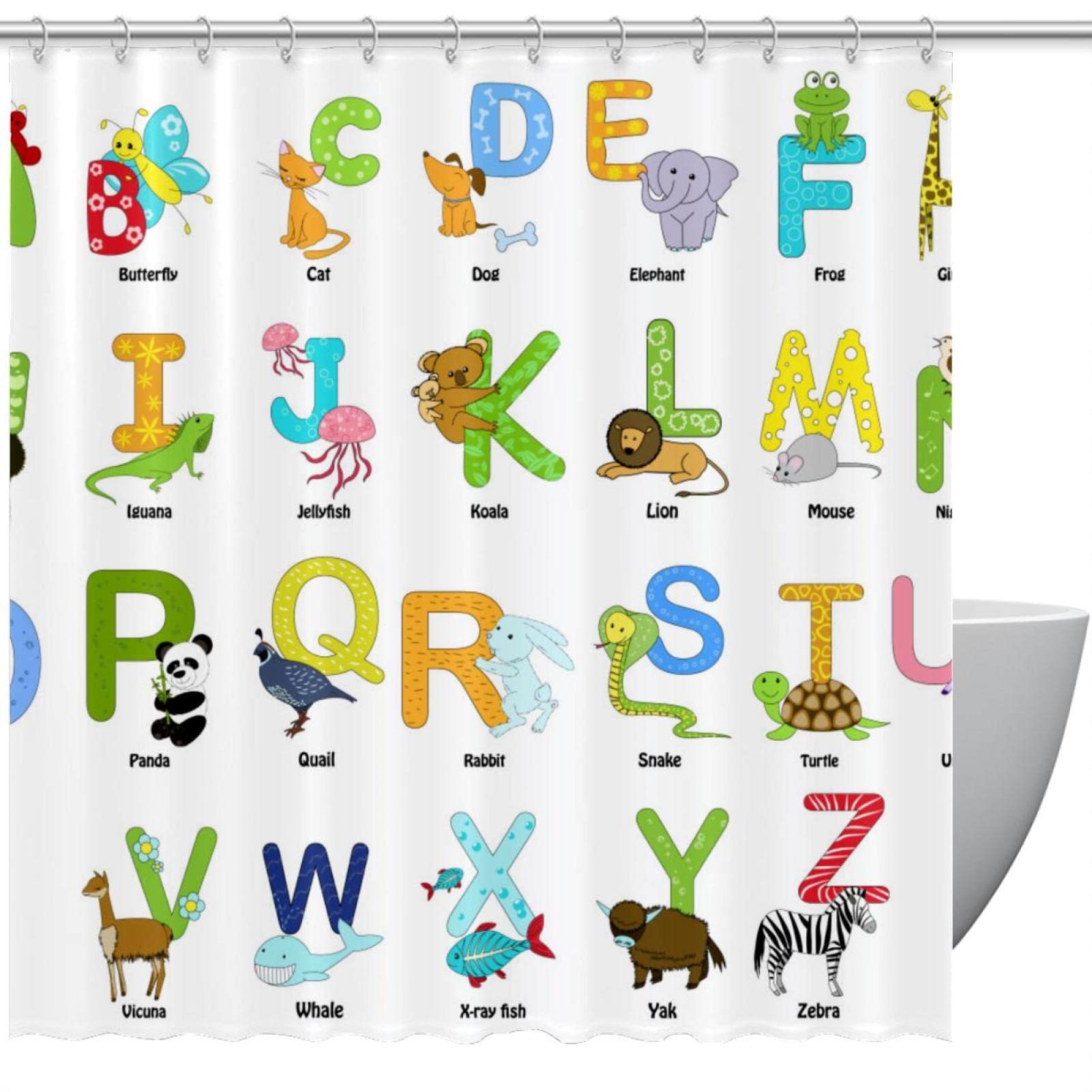 Rideau de douche 60 x 72 cm pour éviter les éclaboussures avec motif alphabet