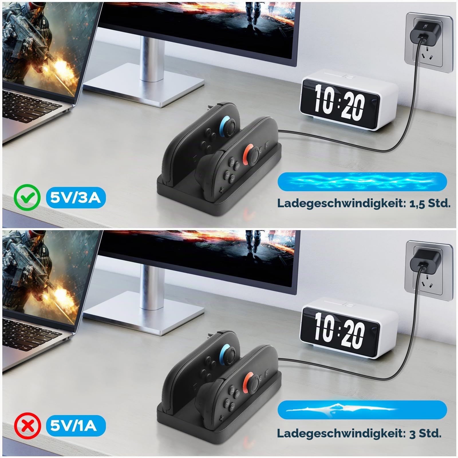 Mini Ladedock für Switch 2(2025),2-in-1 Mini Dual Ladestation für Nintndos Switch 2 Joy Cons Controller mit LED 2 Farben Anzeigeleuchte,2-Port kompakte Ladestation mit Typ C Ladekabel